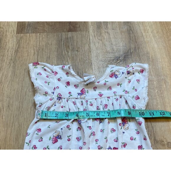 Vintage 90s Carters 12-18M Baby Girl White Romper With Cherry & Mouse Print USA - Picture 6 of 7